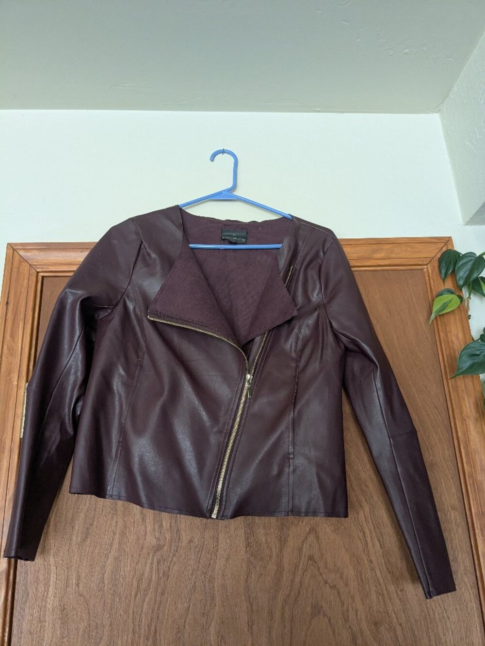 Women's Burgundy Faux Leather Jacket | Small Moto Leather